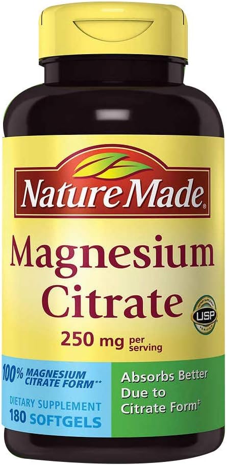 Nature Made Magnesium Citrate 250 mg Suplemento dietético (Recuento 180 Gels blandos), 180Count