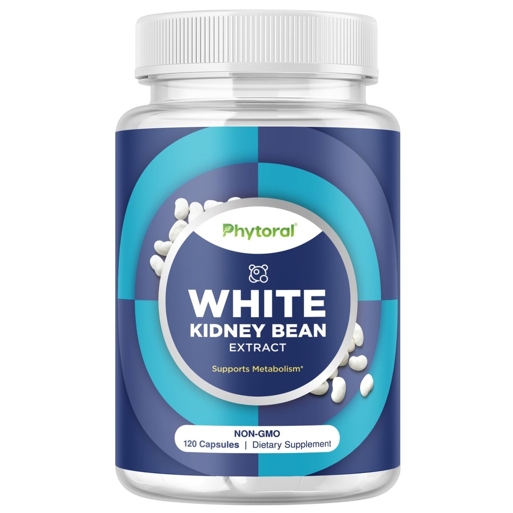 Phytoral White Kidney Bean Extract Carb Blocker - White Kidney Beans Supplement for Metabolism Boost & Ease Calories from Starchy Food - Carb Control Supplements - 120 Count