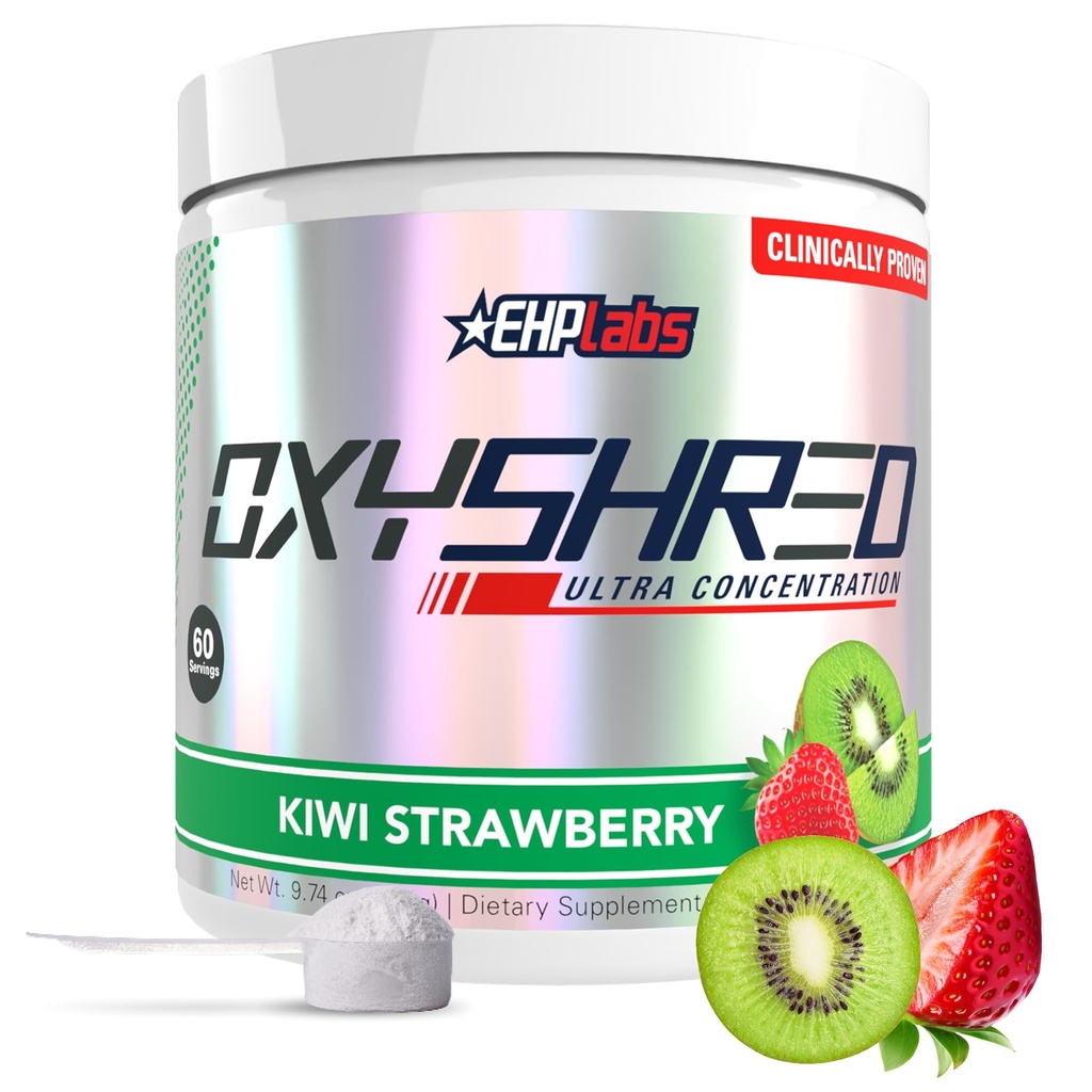 EHP Labs OxyShred Pre Workout Powder - Preworkout Powder con L Glutamine &amp; Acetyl L Carnitine, Energy Boost Drink - Kiwi Strawberry, 60 Servings