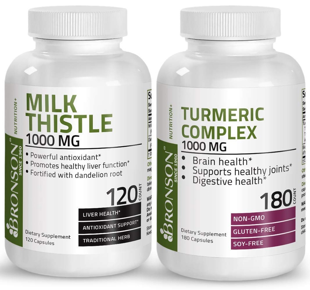 Curcumina de Turmérica de Bronson con soporte conjunto de alta potencia BioPerine + carretilla de 1000mg Silymarin Marianum &amp; Dandelion Root