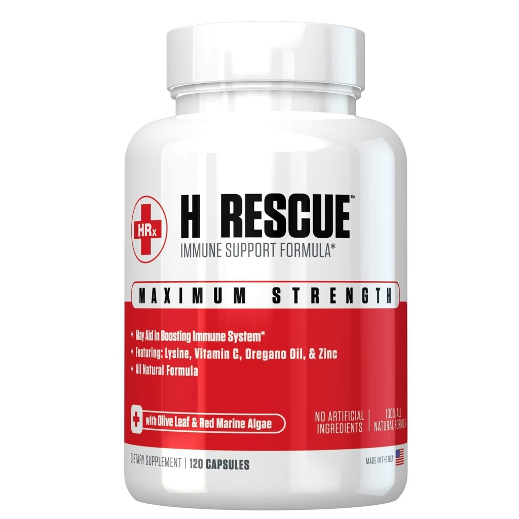 Re+Gen Nutrition H Rescue Immune Support Supplement for Adults, Capsules with Zinc, Vitamina C, L lysine Amino Acid &amp; Oregano Oil for Immunity Health in Men &amp; Women, 120 Capsules