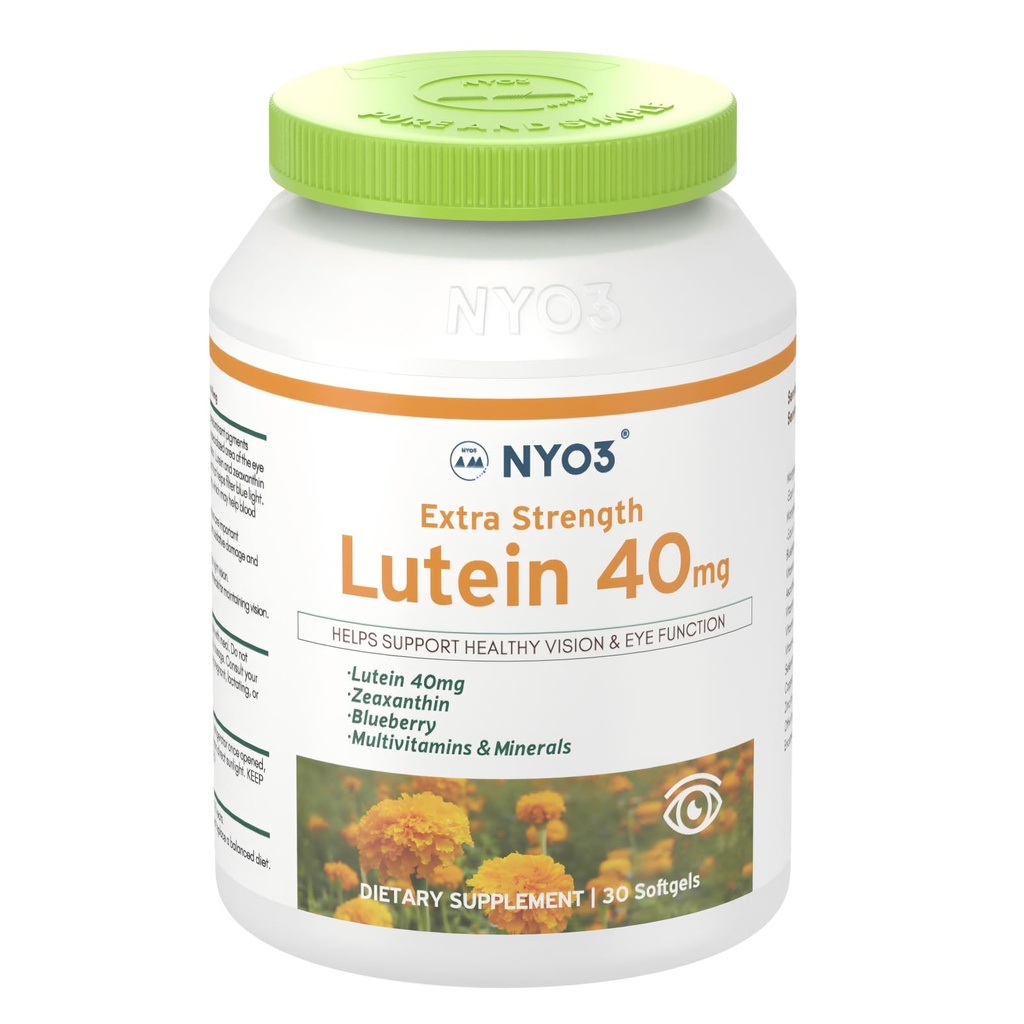 NYO3 Lutein " Zeaxanthin 40mg con Blueberry, 30 Softgels Ojos Vitaminas y Suplemento Mineral – Ojo $ Visión Salud Silencio Antioxidante Apoyo