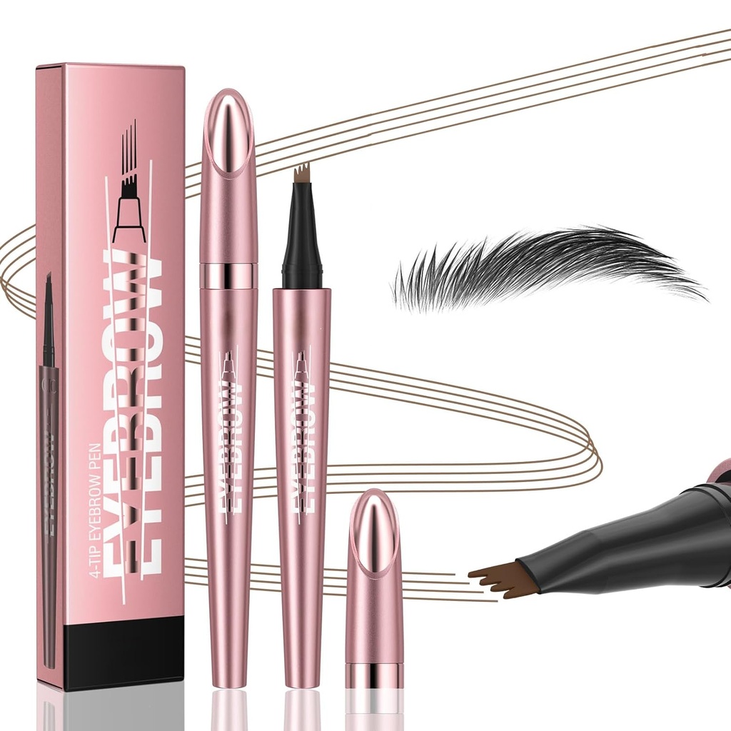 Q708 3D Pluma de la ceja Microblading , A prueba de agua , 4 puntas , Aplicador de micro tenedor para cejas naturales , Todos los tonos de piel (2#Dark Brown)