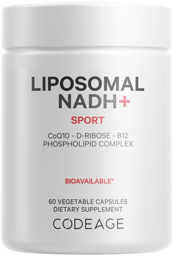 Codeage Liposomal NADH+ Suplemento - NADH, Vitamina B12, D-Ribose como Bioenergía Ribose, CoQ10-2-Month Supply - Entrega Liposomal - β-Nicotinamide Adenine Dinucleotide Pills - Non-GMO - 60 cápsulas