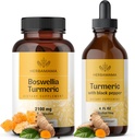 HERBAMAMA Boswellia y Kit Turmérico - Bundle of 2100 mg Boswellia Turmeric " Liquid Turmeric with Black Pepper Tincture 2 fl oz - Vegan, Non GMO, Sugar " Alcohol-Free - 2 Pack