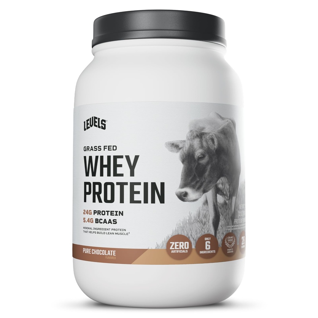 Niveles Grass Fed Whey Protein Powder, No Artificials, 24G de Protein, Chocolate puro, 2LB