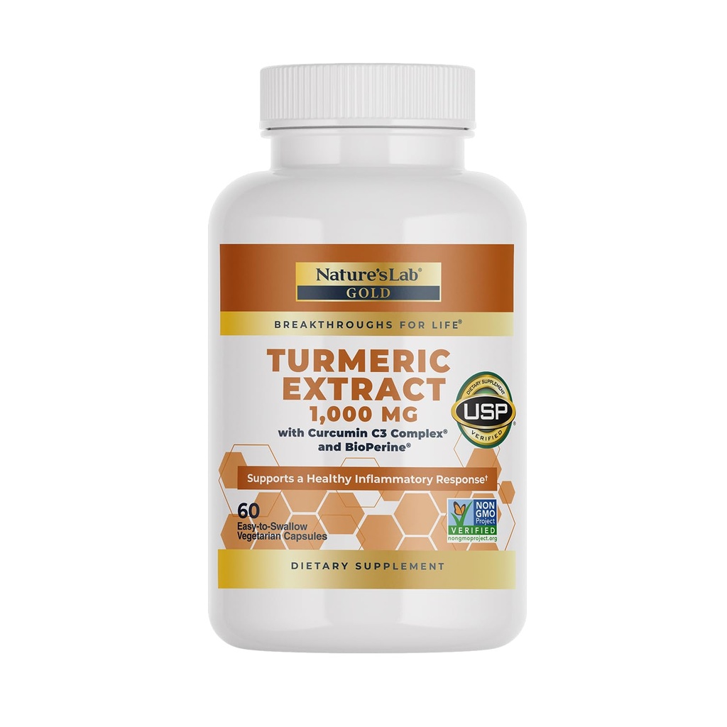 Extracto Turmérico de laboratorio natural con Curcumin C3 &amp; BioPerine 1000mg - Promueve Cardiovascular, Digestión y Salud Inmune - 60 capsules (30 Day Supply)