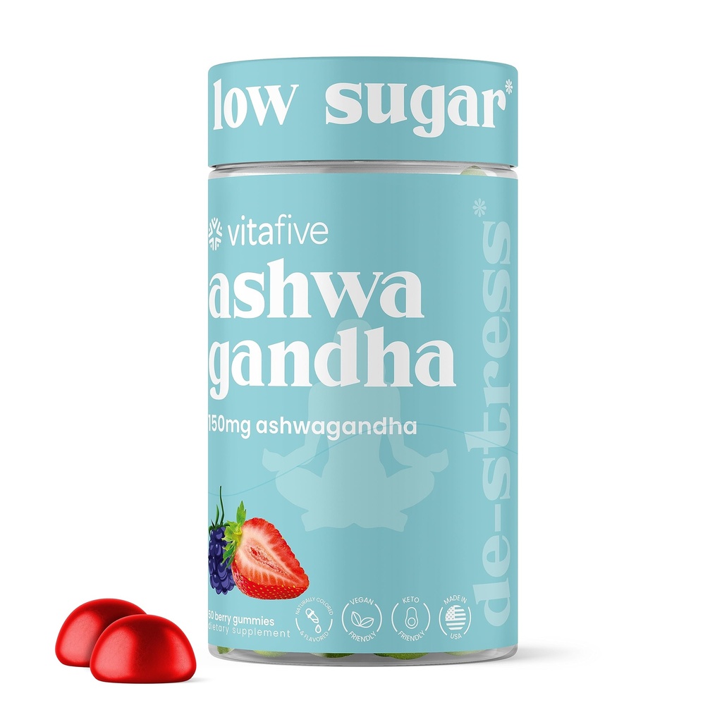 vitacin Ashwagandha Gummies con vitamina B12, Ashwagandha Gummies para hombres y mujeres, Vegan, Gluten Free (50 Ct)