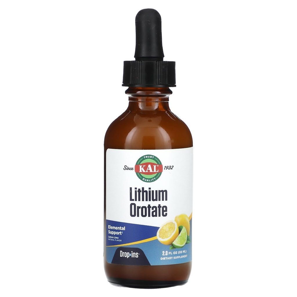 Lithium Orotate Drops, Lime de limón, 2 fl oz (59 ml), KAL