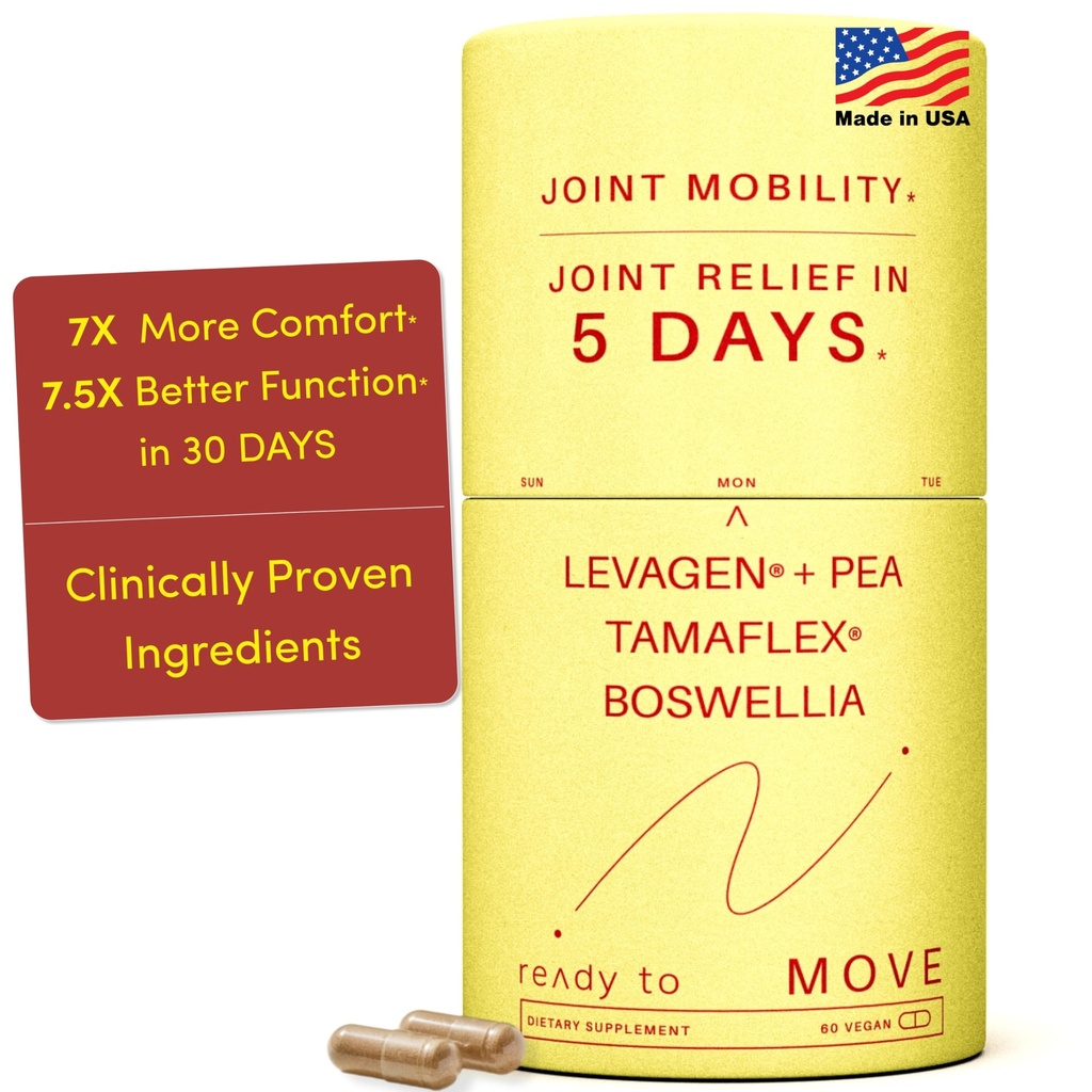 MOVE Fast Acting Joint Supplements ← Tamaflex® Turmeric " Tamarind, Levagen®+ PEA Palmitoylethanolamide, Boswellia Serrata, Bioperine® Black Pepper Extract  permanente Joint Support " Mobility ← 60 Vegan Caps