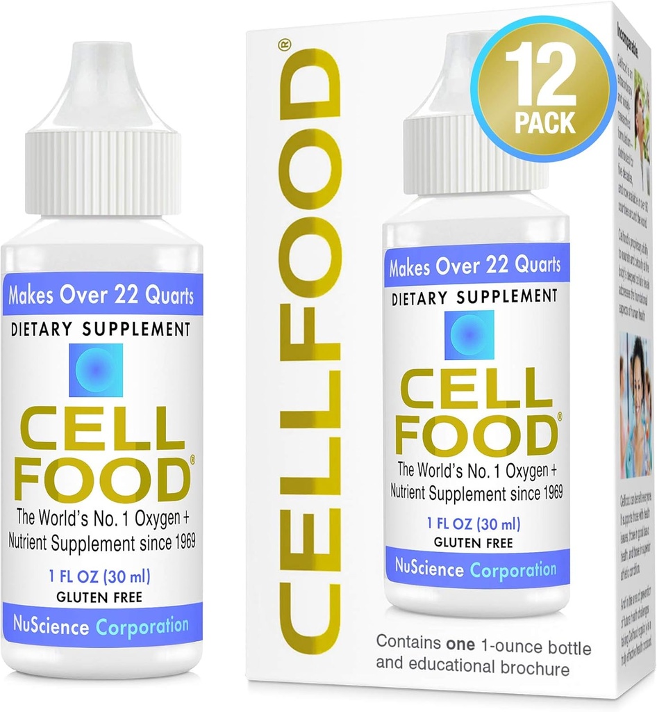 Célula de Oxígeno - 1 fl oz, 12 Pack - Suplemento de Oxígeno Líquido - Gluten Gratis, Cert. Kosher