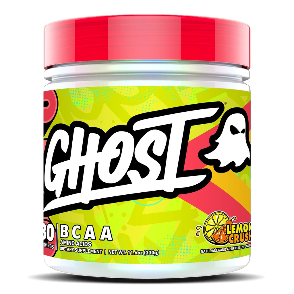 GHOST BCAA Powder Amino Amino Acids Suplemento, Lemon Crush - 30 Servings - Sugar-Free Intra, Post " Pre Workout Amino Powder " Recovery Drink, 7G BCAA