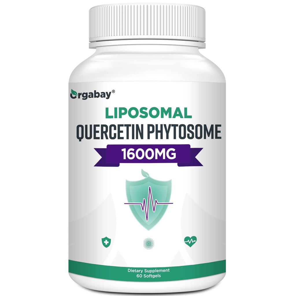 Orgabay Liposomal Quercetina Phytosome 1600 mg,Bromelain 200mg,Zinc 30mg,Vitamin C Turmeric 40 mg,Más alta absorción, Complejo de Quercetina, 60 Softgels