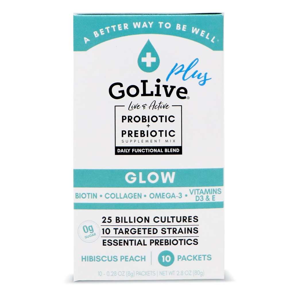 Probióticos GoLive " Prebióticos para Mujeres y Hombres Glow for Beauty, Sugar-Free Synbiotic Powder. +25 Bllion CFUs; 10 Strains Clínicas para Salud Salud Salud Salud Salud Salud Salud Salud Salud, Inmune " , 10 Conde (Pack of 1)