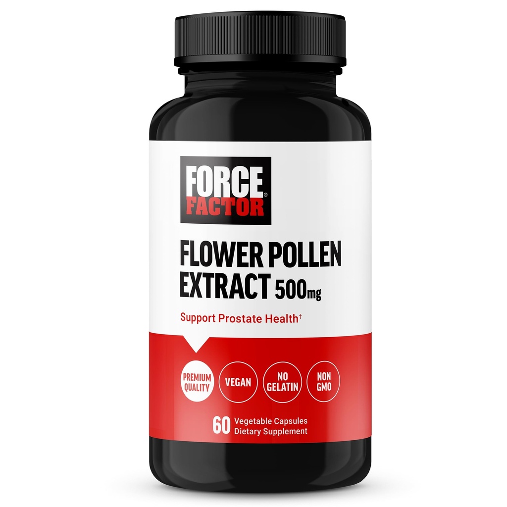 FORCE FACTOR Flower Pollen Prostate Support Supplement for Men’s Health, Prostate Health Supplement, 500mg Flower Pollen Capsules, Vegan, No Gelatin, Non-GMO, 60 cápsulas