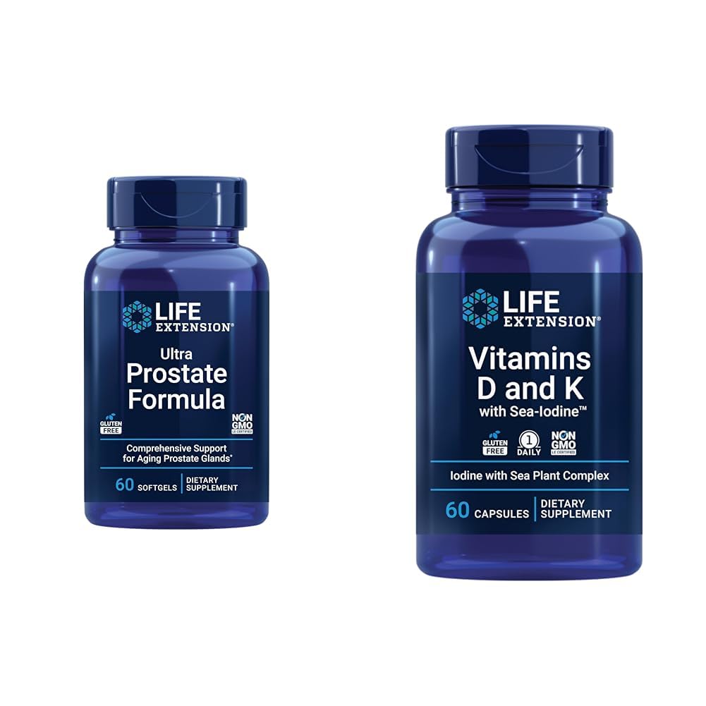 Life Extension Ultra Prostate Formula, Saw Palmetto for Men, pygeum, sting Nettle & Vitamins D y K con Sea-Iodine, Vitamina D3, Vitamina K1 y K2, Iodine