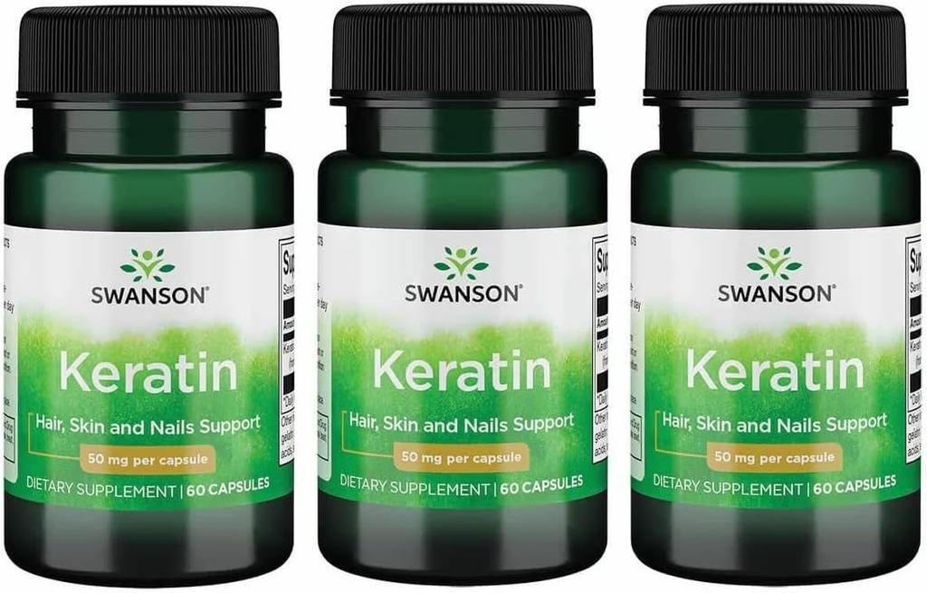 Keratina de Swanson (de lana tibetana) - Suplemento Natural Promoción de Juntas Saludables, Pelo, Piel &amp; Nails - Ayuda Nourish Healthy Connective Tissues - (60 cápsulas, 50 mg cada uno) (3 Pack)