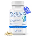 FolateMaxx L-Methylfolate 15mg 90 Capsules Ø Professional Active Methyl Folate 5-MTHF Supplement TEN Methylated Folate for Women &amp; Men ← Non-GMO, Gluten Free (3 Months Supply)