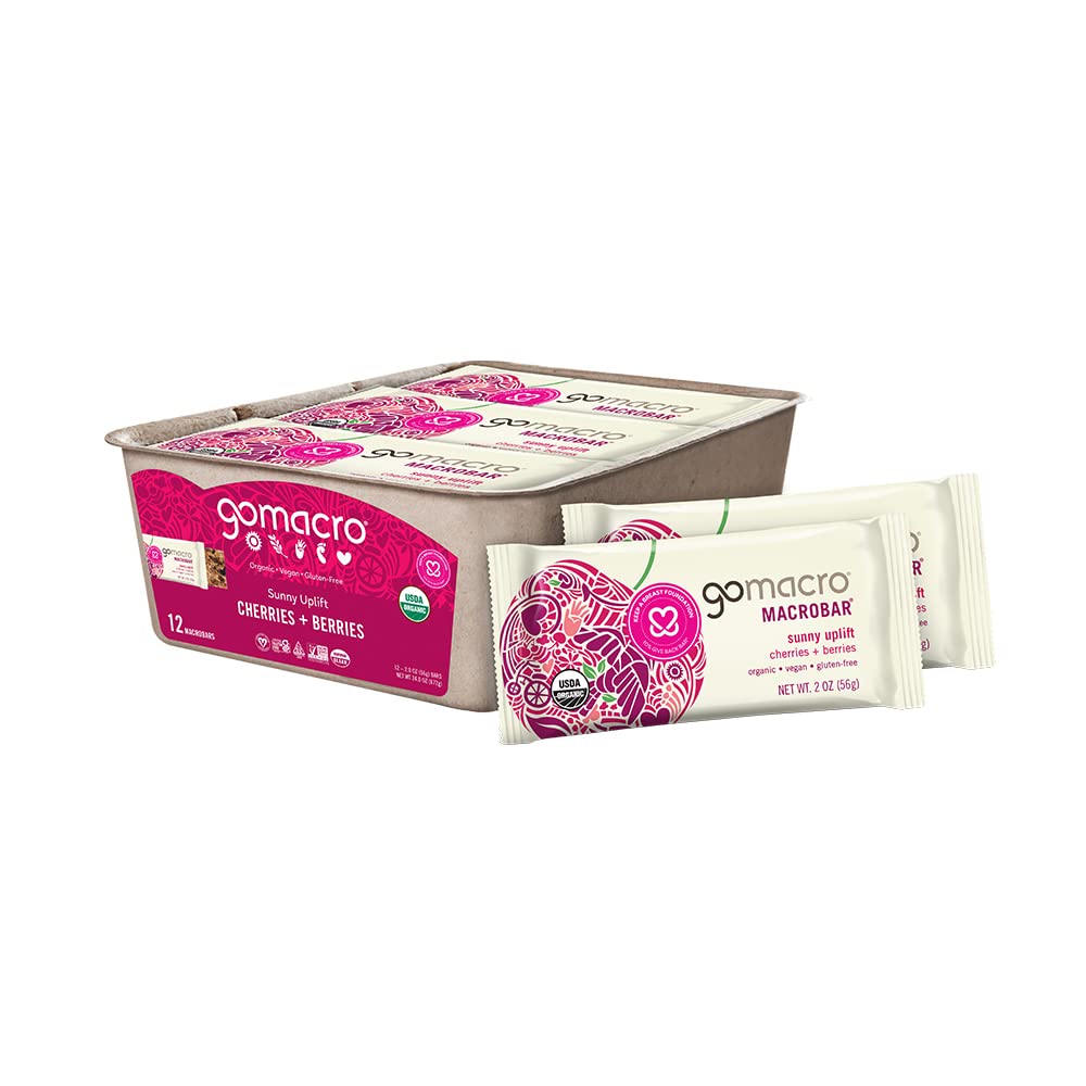 GoMacro MacroBar Barras ecológicas Vegan Snack - Cerezas + Berries (2.0 Bares de onda, 12 Cuenta)