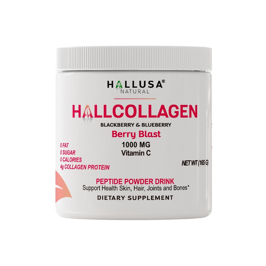 Hallusa Natural Hidrolyzed Collagen Peptides Powder 1000mg con vitamina C ¦ BlackBerry & Blueberry Flavor ← 4g Collagen per Serving ← Saludable cabello, piel, uñas, bonificación &amp; soporte conjunto