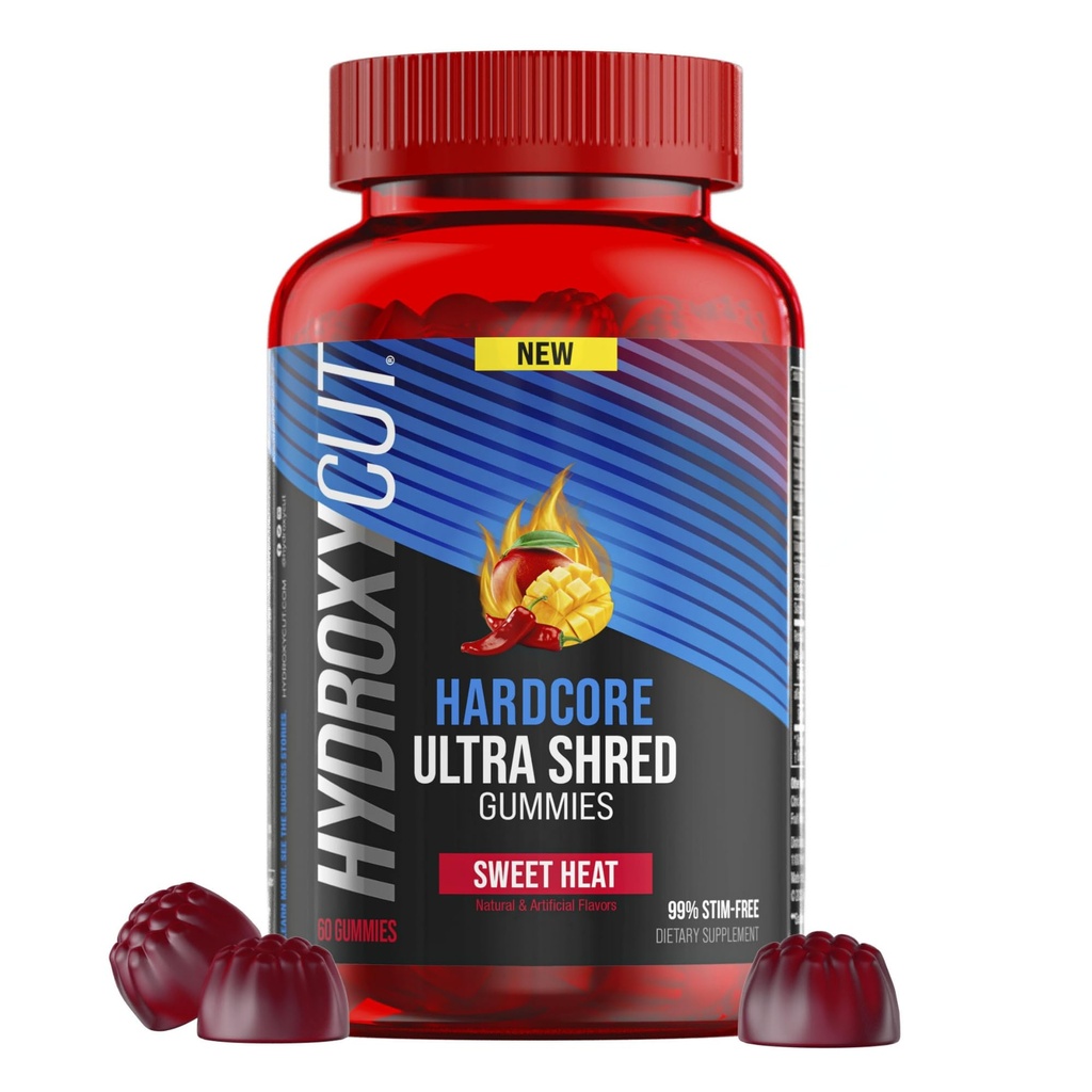 Hidroxicut Hardcore Ultra Shred Gummies, Sweet Heat - 99% Estimulante Gratis - Incluye Capsaicin &amp; B Vitaminas - para Hombres