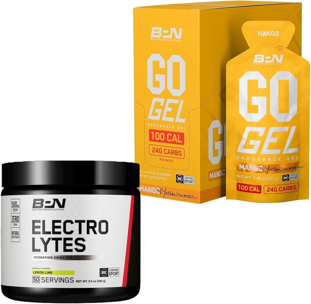 BARE PERFORMANCE NUTRITION BPN Electrolytes Hydration Drink Mix &amp; Go Gel Endurance Gel Mango Bundle