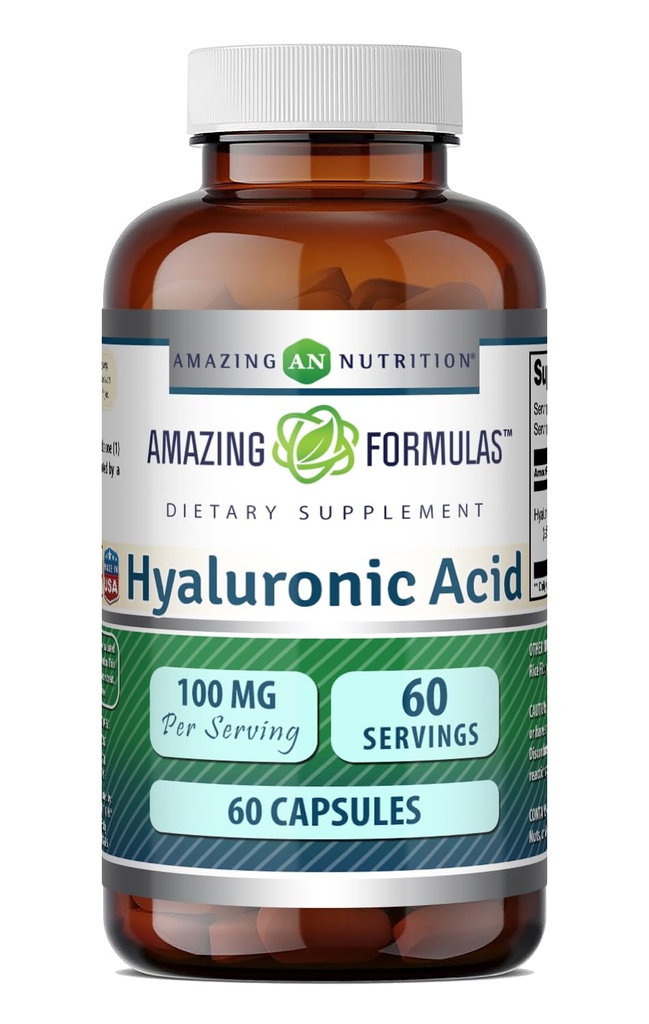 Amazing Formulas Hyaluronic Acid 100 Mg Suplemento Silencio Capsules ← Non-GMO TEN Gluten-Free TEN Made in USA (1 Pack, 60 Cuenta)