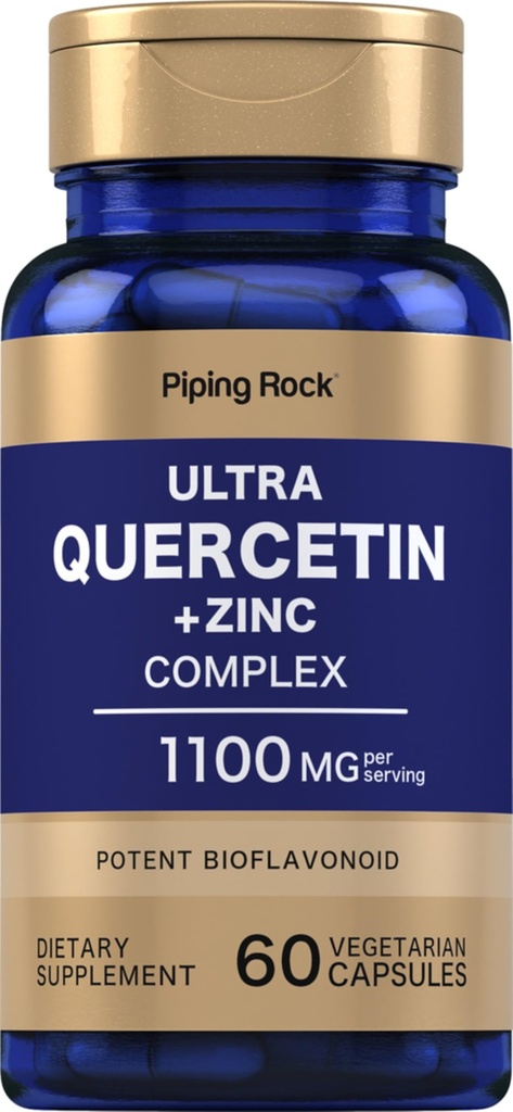 Piping Rock Quercetin Zinc Complex TENER 1100 mg ANTE 60 cápsulas TENIDO NO GMO, Gluten Suplemento gratuito