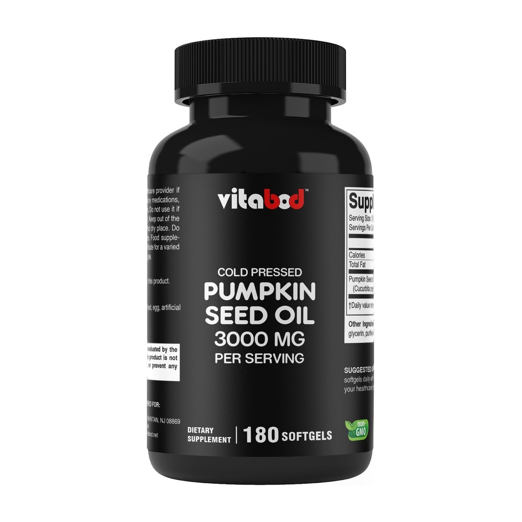 Cold Presionado Pumpkin Seed Oil 3000mg por Serving - 180 Softgels - No Gluten Free
