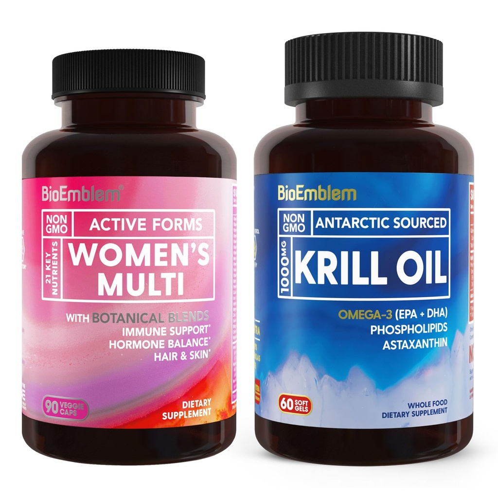 BioEmblem Suplemento de aceite de Krill Antártico y Multivitamina de Mujeres