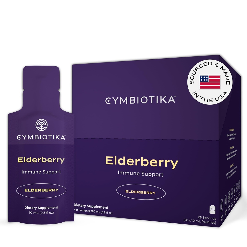 CYMBIOTIKA Adultos Elderberry Boost Suplemento – Elderberry Orgánica con Vitamina E para Immune Support – Gluten-Free, Vegan, Keto (Pack of 26)