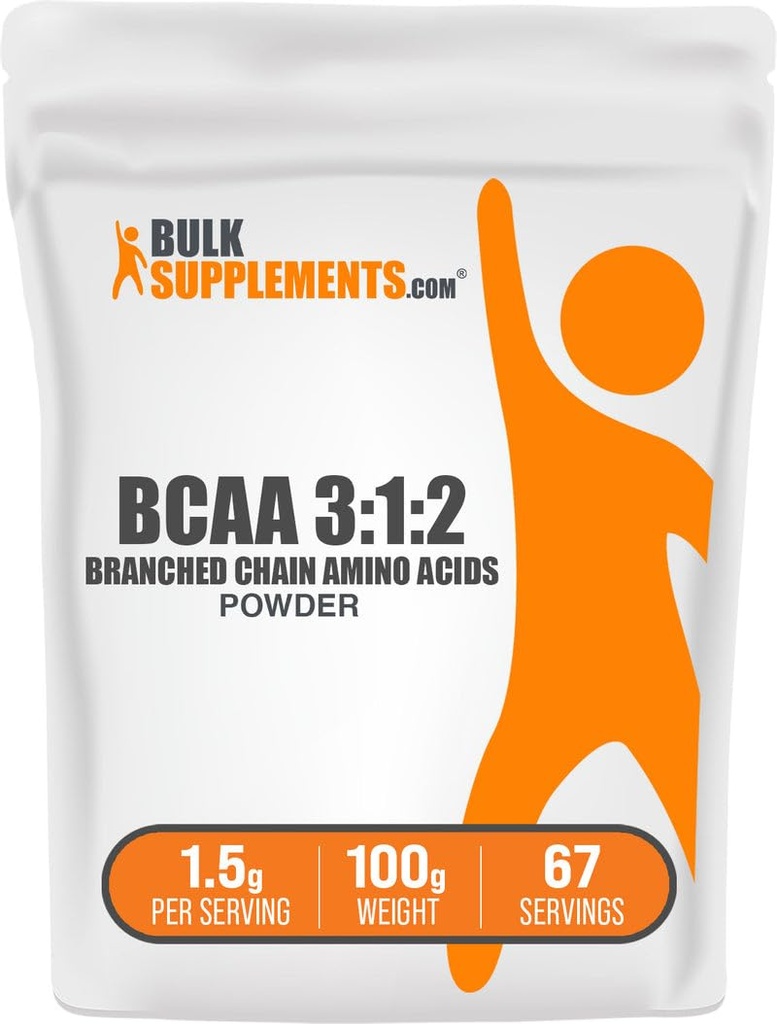 BulkSupplements.com BCAA 3:1:2 Powder - BCAA Suplementos, Aminoácidos de cadena ramificada Polvo - Sin sabor, 1,5g por Serving, 100g (3,5 oz) (Pack de 1)