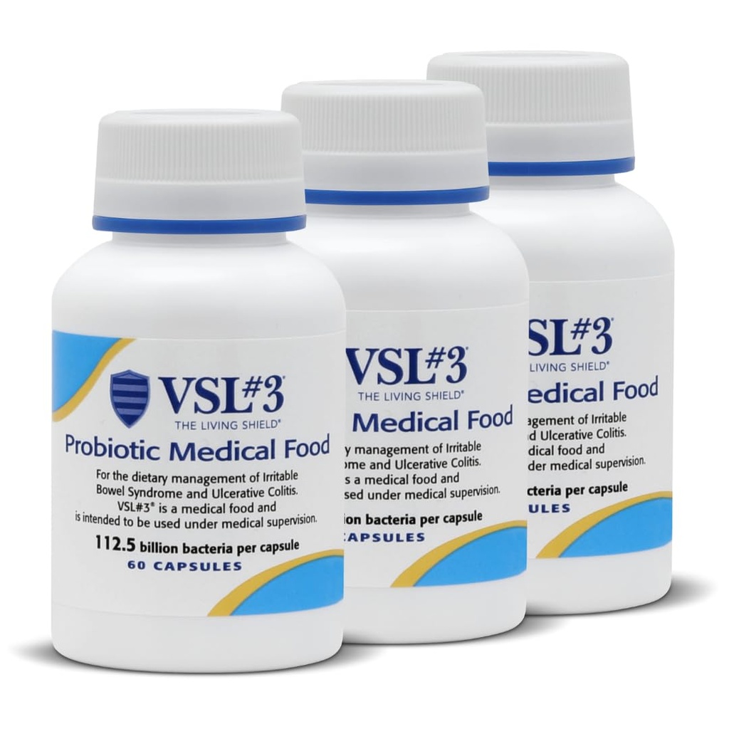 VSL #3® Probiotics for Digestive Health, IBS & UC Symptoms - 112.5B CFUs, High-Potency, Multi-Strain, Live, Refrigerated Probiotic, Medical Food for Gut Health Support in Men &amp; Women, 180 Capsules