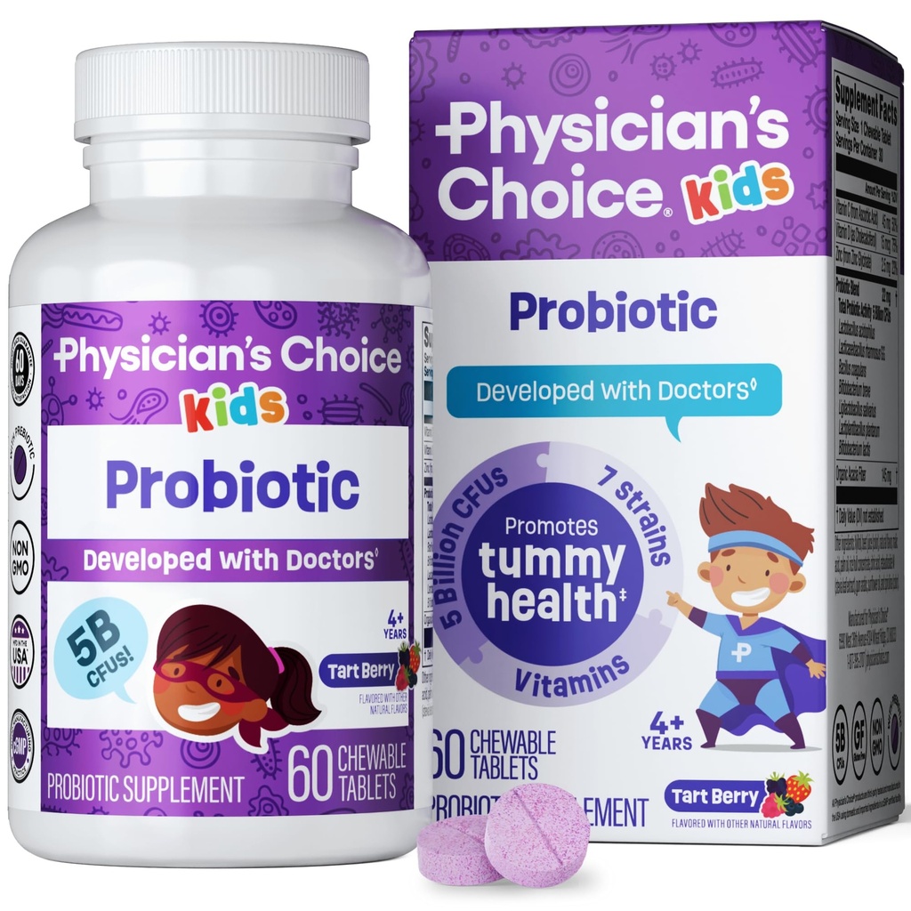 Probióticos para niños - 7 Strains Diversos, Prebióticos Orgánicos, Vitaminas &amp; Minerales - Clínicamente estudiado L. Rhamnosus - Immune &amp; Apoyo Digestivo - Sin azúcar o juguetes artificiales - 60ct