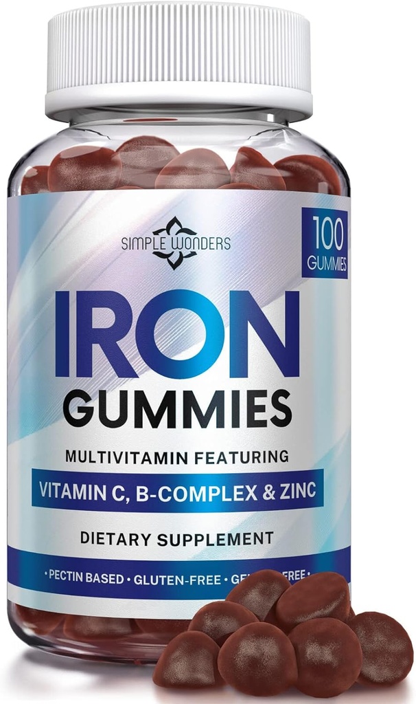 Gummies de hierro para mujeres, hombres y niños - Suplemento de hierro con vitamina C, A, vitaminas B Complejo, Biotina & zinc - Gummies de hierro multivitamina para adultos - alternativa a píldoras de hierro, cápsulas, tabletas