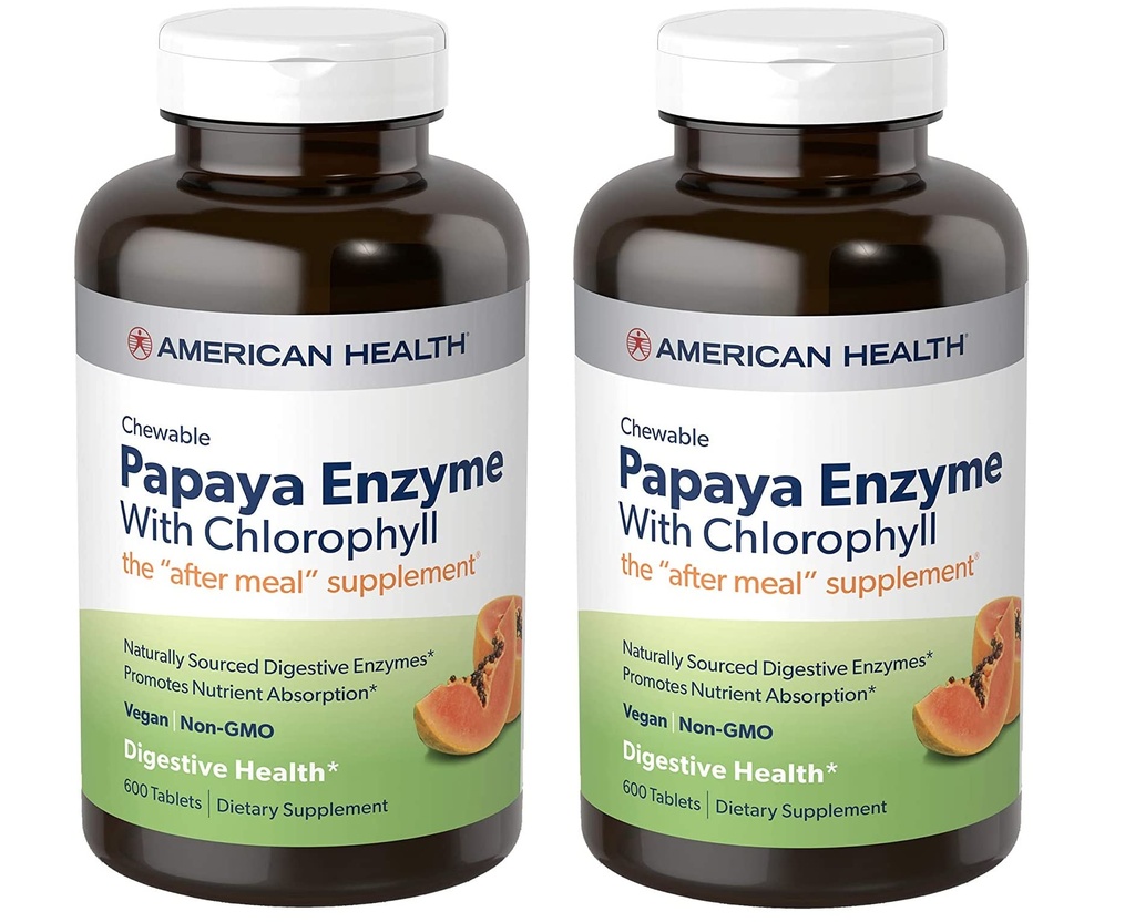 American Health Papaya Enzyme with Chlorophyll Chewable Tablets - 600 Cuenta (200 Total Servings) (Pack of 2)