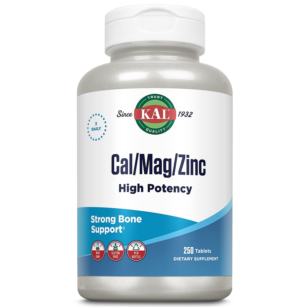 KAL Cal/Mag/Zinc tención 1000mg Calcium, 400mg Magnesium & 15mg Zinc ← Bone, Muscle, Heart &amp; Immune Support ← 250ct, 83 Serv.