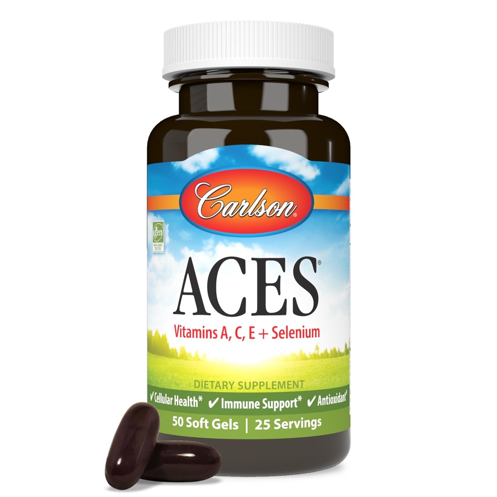 Carlson - ACES, Vitaminas A, C, E + Selenium, Celular Health & Immune Support, Antioxidante, 50 Softgels