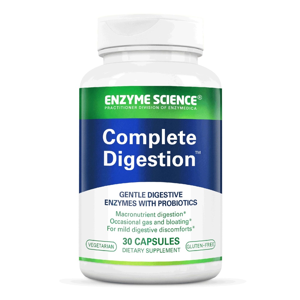 Enzyme Science Full Digestion - Enzimas digestivas para mujeres y para hombres con probióticos - 3-in1 Gut Health Support for Digestion - Salud digestiva – Enzimas digestivas y probióticos - 30 cápsulas
