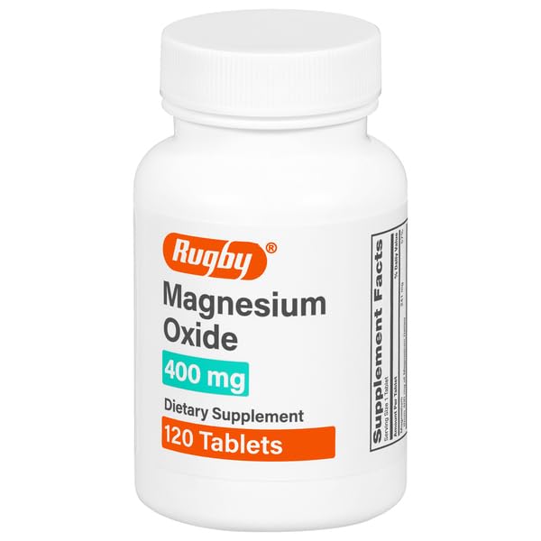 Rugby Magnesium Oxide 400 mg Tabletas - Suplemento dietético - Sin gluten - 120 Conde (1 Pack)