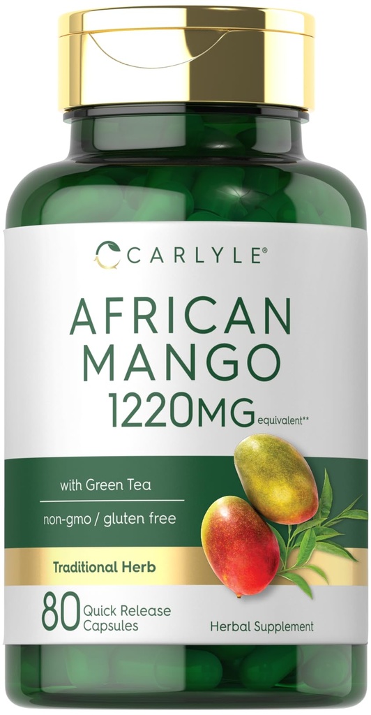 Carlyle African Mango Suplemento 1220mg Silencio 80 Capsules Silencio con Green Tea Extract Silencio Non-GMO, Gluten Free