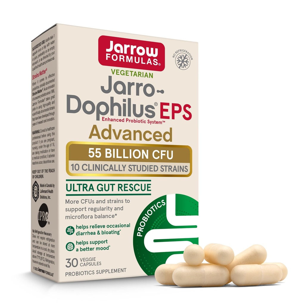 Jarrow Formulas Jarro-Dophilus EPS Advanced, 55 Billion CFU Probiotics, Digestive Support for Adults, 30 Probiotic Supplement Veggie Capsules, Hasta 30 Day Supply