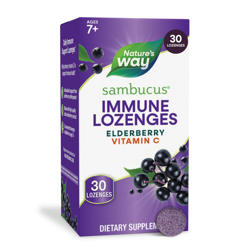 Manera de la naturaleza Sambucus Immune Lozenges, con vitamina C, Black Elderberry Extract, Immune Support*, 30 Lozenges (Packaging May Vary)