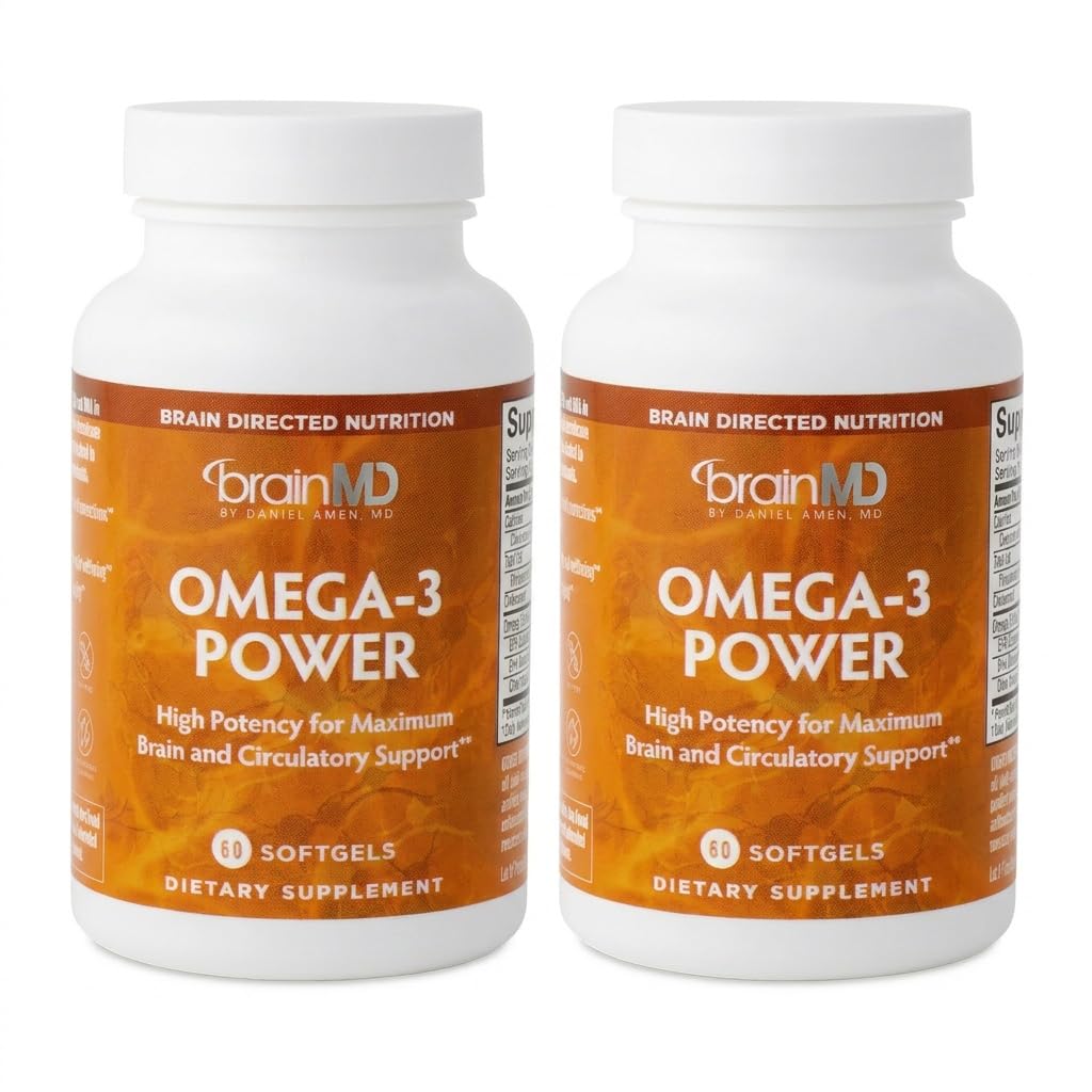 BrainMD Dr Amen Omega-3 Power - 60 cápsulas, Pack of 2 - Joint &amp; Immune Support Supplement - Contains DHA &amp; EPA - Gluten Free - 60 Total Servings