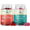 Bundle of Fiber Gummies - Chicory Root Supplement with Prebiotic Support for Gut & Digestive Health and Magnesium Gummies - Relajando el Citrato de Magnesio - Raspberry Flavored for Body & Mind Relaxation