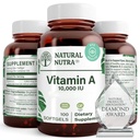 Vitamina Nutra Natural A 10,000 IU Softgels – High Potency Eye and Skin Vitamins – Gluten-Free - Suplemento para la salud de la piel – Fish Liver Oil for Men and Women, Gluten Free 100 Softgels (2 Pack)