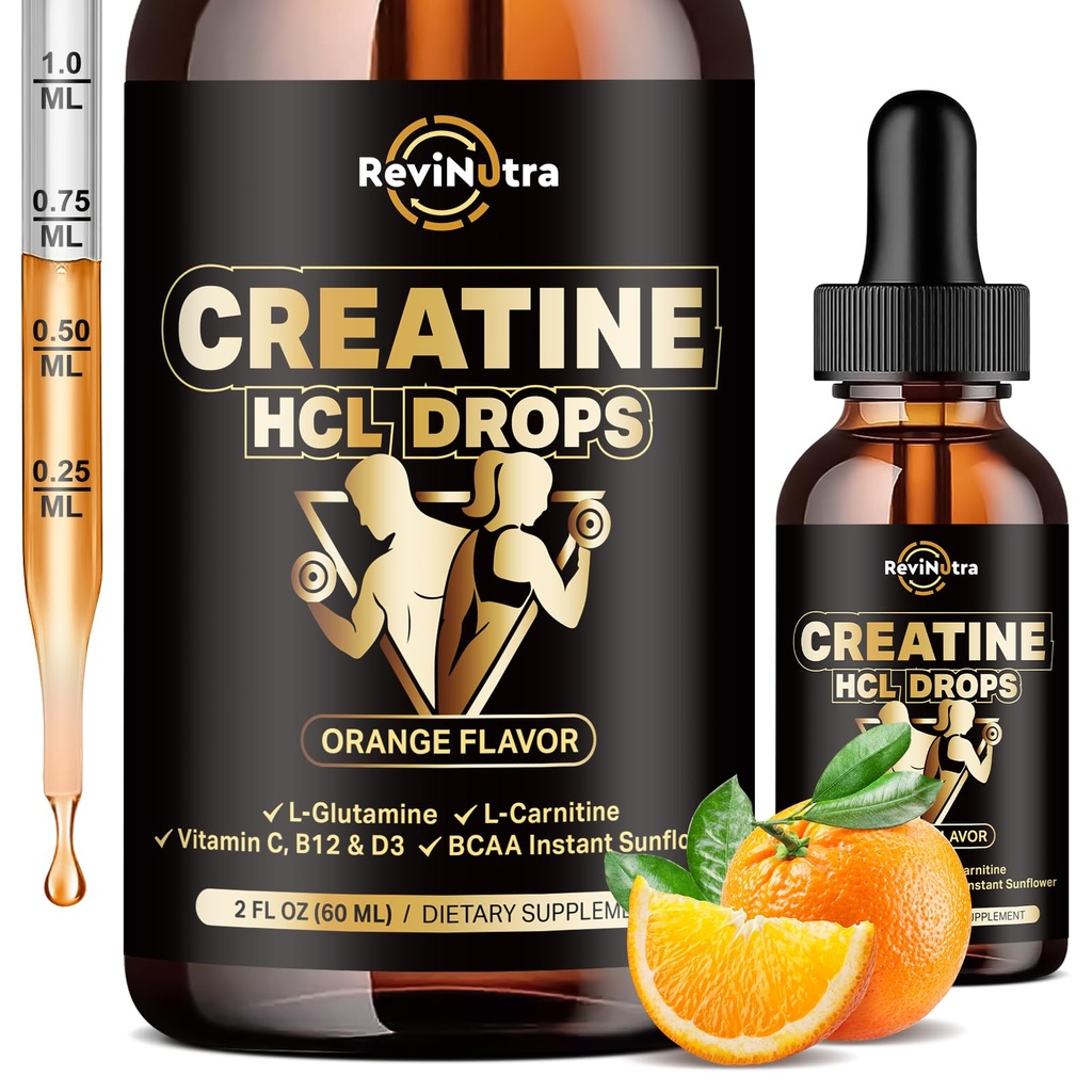 Cretina HCL gotas líquidas para hombres &amp; mujeres, 1500 mg de clorhidrato de crema líquida, alta absorción, 2 Fl Oz Orange Flavor