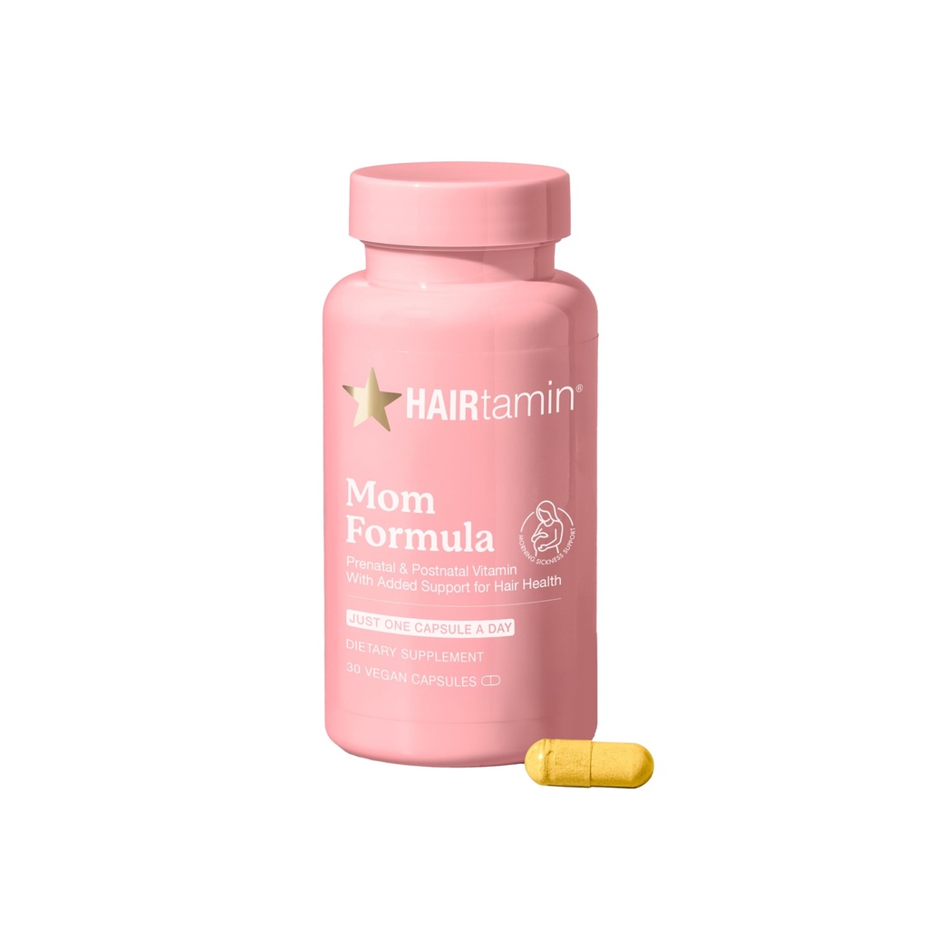 HAIRtamin MOM Vegan Prenatal ' Postnatal Multivitamin Suplemento " Hair Vitamin Pregnancy, Postpartum, Breastfeeding Probiotic One-a-Day Hair Vitamins with Biotin, Zinc, Iron (30 Condes)