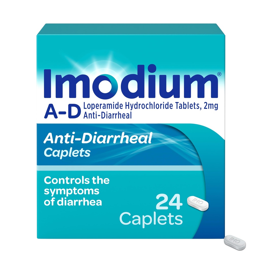 Imodium A-D Diarrhea Relief Caplets with Loperamide HCl, Anti-Diarreal Medicine to Help Control Symptoms of Diarrhea Debido a la diarrea aguda, Traveler's Diarrhea, HSA/FSA Eligible, 24 ct