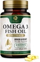 Omega 3 Píldoras de aceite de pescado 2400mg - Triple fuerza Omega 3 suplementos de aceite de pescado - Mejor EPA & DHA Ácidos grasos para el soporte de salud cerebral, Suplemento Omega3 de la naturaleza, 30 fuente de día - 60 Softgels